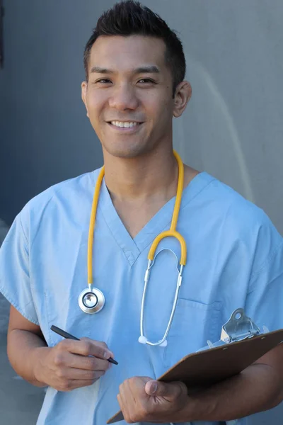 Close Portrait Handsome Young Doctor Mixed Race Street — 스톡 사진