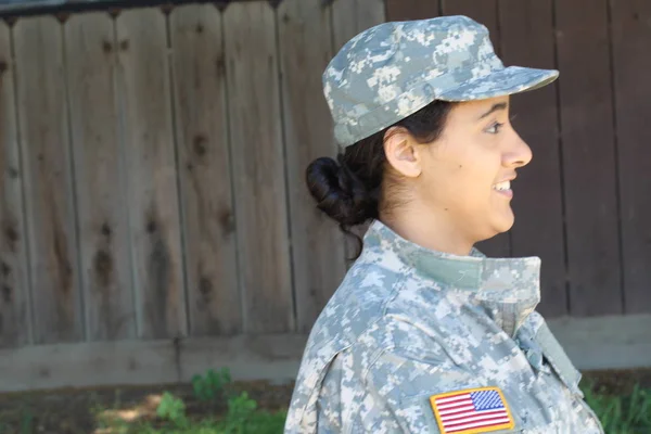 Happy healthy ethnic army female soldier