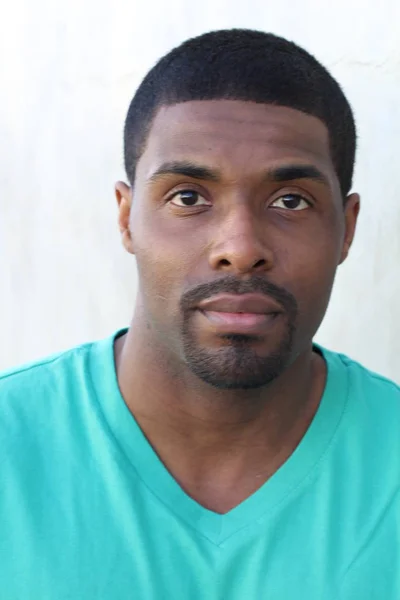 Closeup Portrait Nice Young Attractive African Man Green Shirt — Stok fotoğraf