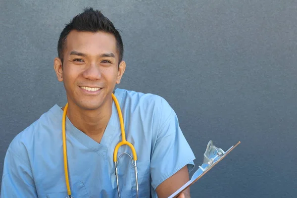 Close Retrato Belo Jovem Médico Raça Mista Rua — Fotografia de Stock