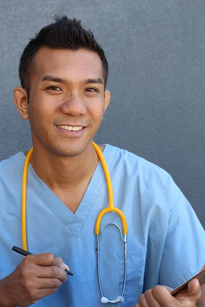 Close Retrato Belo Jovem Médico Raça Mista Rua — Fotografia de Stock