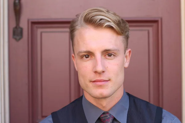 Conceito Beleza Inglês Cavalheiro Retrato Homem Jovem Bonito Posando Livre — Fotografia de Stock