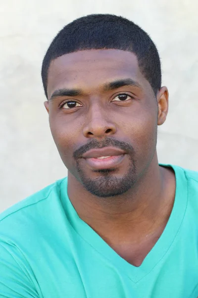 Closeup Portrait Nice Young Attractive African Man Green Shirt — Stock Photo, Image