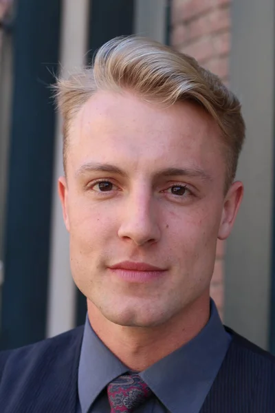 Conceito Beleza Inglês Cavalheiro Retrato Homem Jovem Bonito Posando Livre — Fotografia de Stock