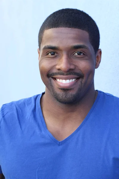 Portrait Nice Young Attractive African Man Blue Shirt — Stok fotoğraf