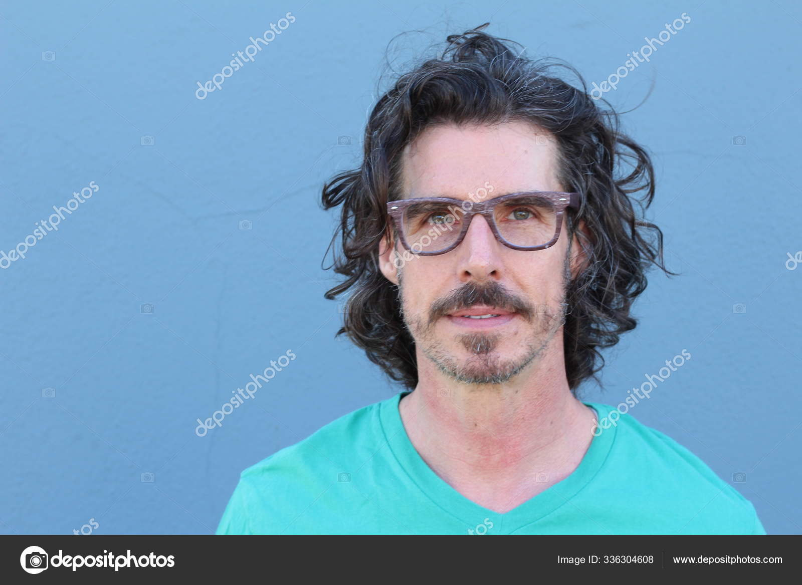 Close Shot Handsome Young Man Long Curly Hair Mustache Casual Stock Photo by ©albejor2002@ 336304608 Close Shot Handsome Young Man Long Curly Hair Mustache Casual Stock Photo by ©albejor2002@ 336304608