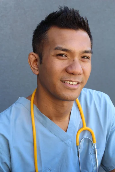 Close Portrait Handsome Young Doctor Mixed Race Street — Stock Photo, Image