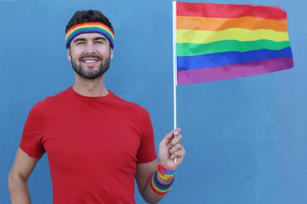 Knappe Man Met Vlag Van Lgbt — Stockfoto