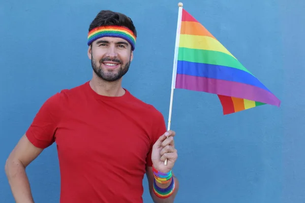 Knappe Man Met Vlag Van Lgbt — Stockfoto