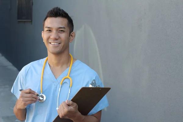 Close Retrato Belo Jovem Médico Raça Mista Rua — Fotografia de Stock