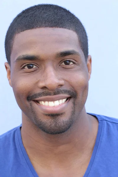 Portrait Nice Young Attractive African Man Blue Shirt — Stok fotoğraf