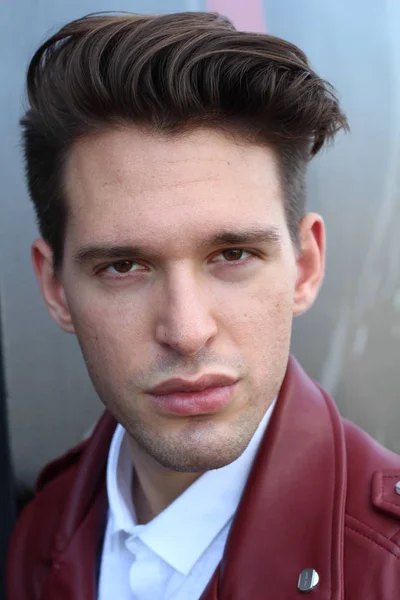 Bad Boy Concept Portrait Brutal Young Man Short Hair Wearing — Stockfoto