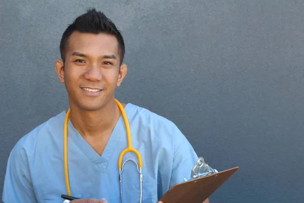 Close Retrato Belo Jovem Médico Raça Mista Rua — Fotografia de Stock