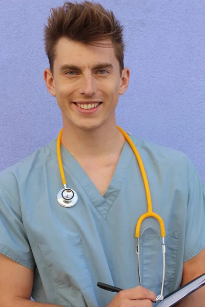 Portrait Smiling Handsome Doctor — Stock Photo, Image