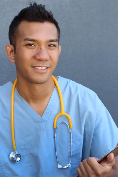 Close Retrato Belo Jovem Médico Raça Mista Rua — Fotografia de Stock