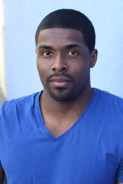 Portrait Nice Young Attractive African Man Blue Shirt — Stock Photo, Image