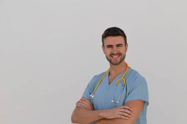 Portrait Young Male Nurse Stethoscope Smiling Copy Space — 스톡 사진