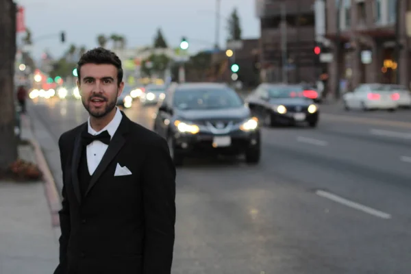 Glamorous Man Suit Standing Urban Background — 스톡 사진