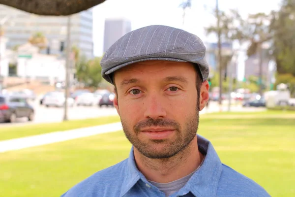 Male with hipster look in the city