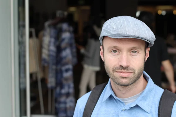 Retrato Hombre Barbudo Guapo Sombrero Pie Aire Libre — Foto de Stock