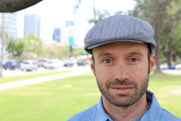 Male with hipster look in the city