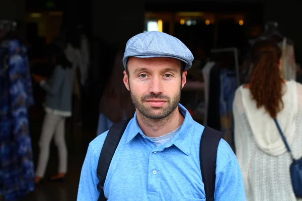 Retrato Hombre Barbudo Guapo Sombrero Pie Aire Libre — Foto de Stock