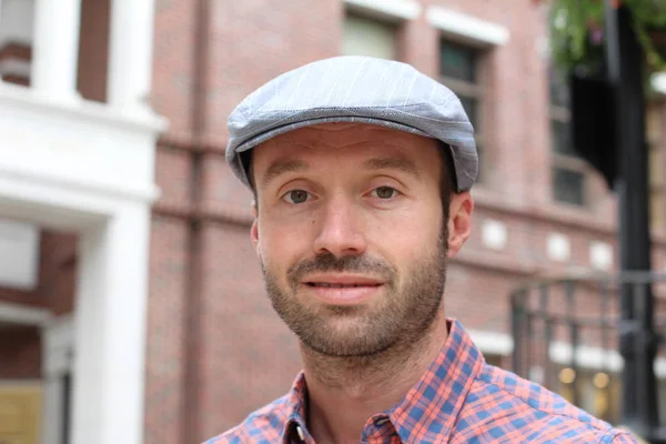 Retrato Hombre Barbudo Guapo Sombrero Pie Aire Libre — Foto de Stock