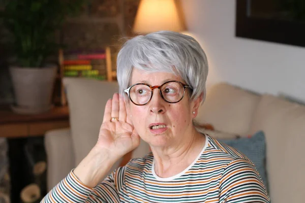 Close Portrait Mature Woman Sitting Home Quarantine — Stock Photo, Image