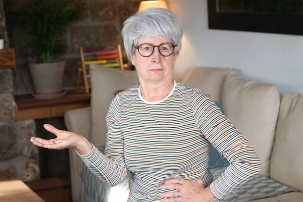 Senior Woman Complaining Home — Stock Photo, Image