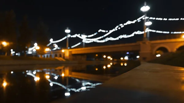 Vue Nuit Depuis Remblai Jusqu Pont Alexander Rivière Orlik Fond — Photo