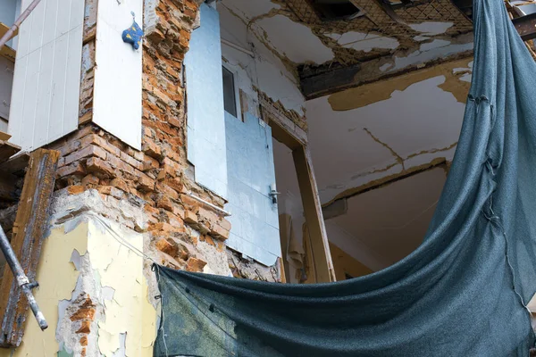 Paredes Una Casa Ladrillo Destruida Primer Plano —  Fotos de Stock