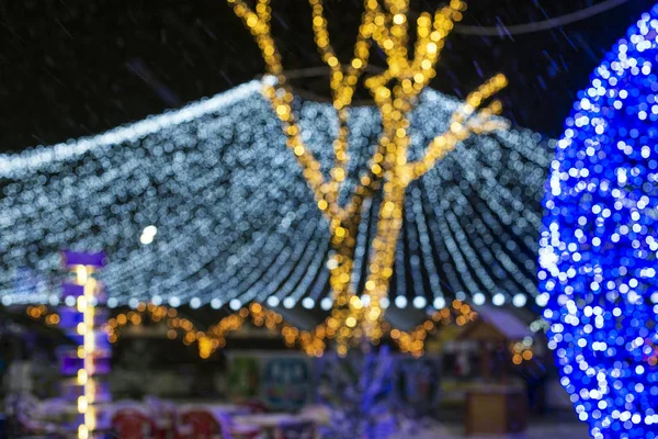 Navidad Año Nuevo Luces Ciudad Fondo Borroso Hermoso Bokeh — Foto de Stock