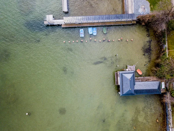 Aerial View Old Boat House Lake Shore — Stock Photo, Image