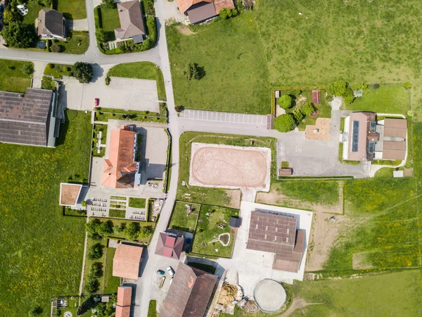 Vue Aérienne Village Rural Suisse Avec Bâtiments — Photo