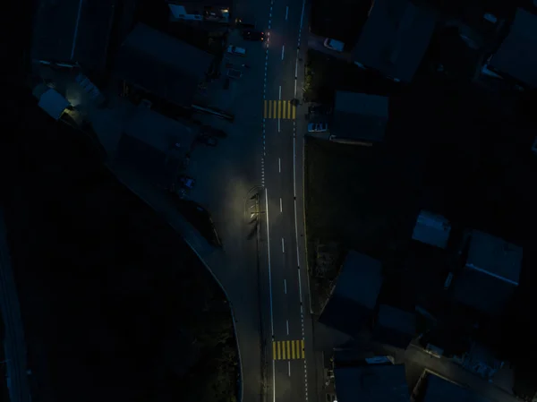 Aerial View Road Rural Village Night — Stock Photo, Image