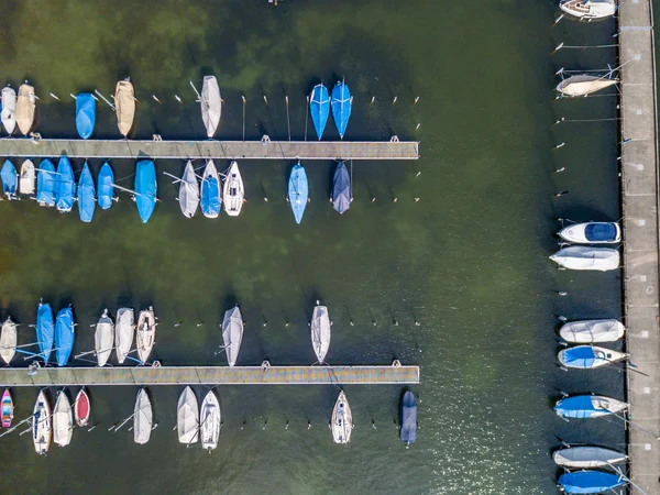 Vista Aérea Marina Iate Lago Suíça — Fotografia de Stock