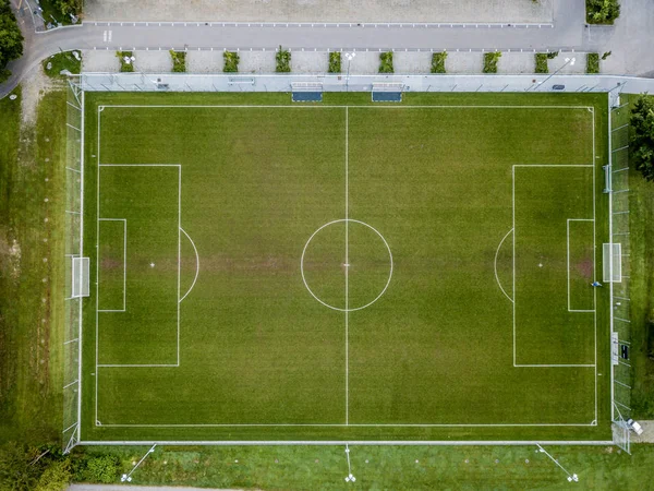 Aerial view of empty soccer field in Europe