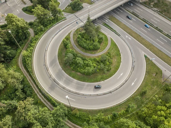 Aerial View Circle Road Connecting Highway — 스톡 사진