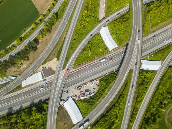 Aerial View Large Highway Intersection Switzerland — 스톡 사진