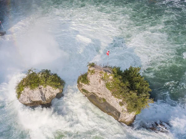 Vista Aérea Rochas Cascata Água Rhine Fall Perto Schaffhausen Com — Fotografia de Stock