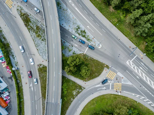 Aerial View Large Highway Intersection Switzerland — 스톡 사진