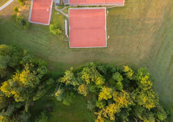 Aerial view of tennis court in Switzerland, Europe