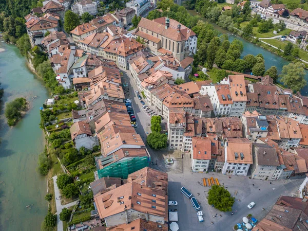 Vista Aérea Antigua Ciudad Medieval Friburgo Suiza — Foto de Stock