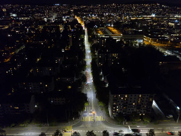 Veduta Aerea Della Città Europea Notte Con Luci Luminose — Foto Stock