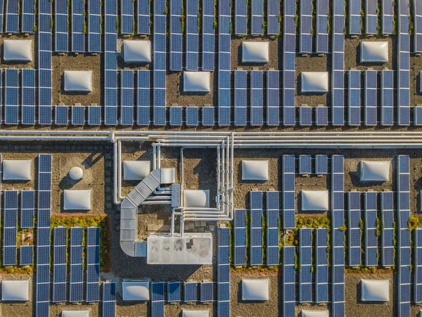 Letecký Pohled Solární Články Střeše — Stock fotografie