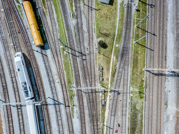 Vue Aérienne Champ Grandes Voies Ferrées Concept Logistique Moderne — Photo