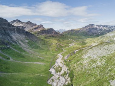Aerial view of hiking trail in mountains