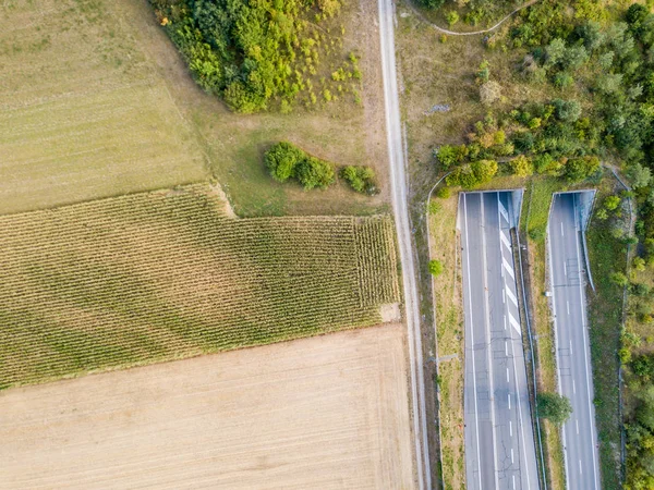 スイスの高速道路を野生生物の空中ビューが通過 — ストック写真