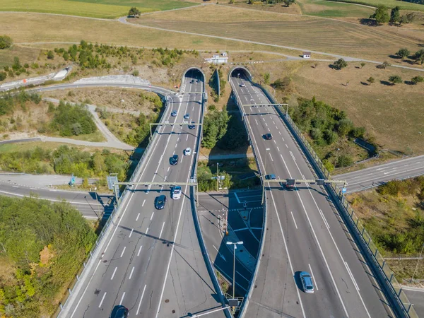 Luchtfoto Van Tunnel Ingang Van Snelweg Zwitserland — Stockfoto