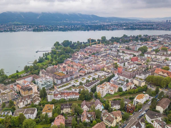 Vista Aérea Panorámica Ciudad Zurich Suiza Zona Densamente Poblada Con — Foto de Stock